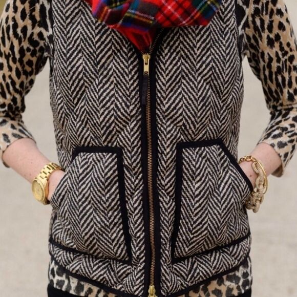 J. Crew Women's Excursion Black Quilted Down Puffer Vest Herringbone - Picture 3 of 16